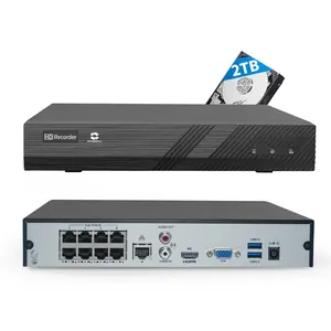 GWSECU 1080p/3MP/4MP/5MP/6MP/8MP 4K H.265 8CH POE NVR mit eingebauter 2TB Festplatte, bis zu 8 x 8MP/4K PoE IP-Kameras Live-View-Aufnahme