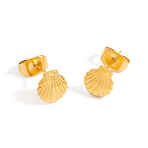 Pendientes de Acero Inoxidable con Diseño de Delfín, Concha Marina y Caballito de Mar, Chapados en Oro de 18k, Joyería de Moda con Temática Oceánica - Product Image 5