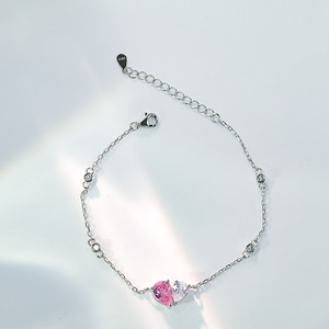 Bracelet chaîne et maillons minimaliste en argent sterling S925 avec zircon en forme de cœur et goutte d'eau pour femme, idéal pour le quotidien et les occasions festives - Product Image 1