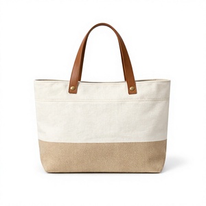 Custom logo Beach Travelling Fashion Ladies <b>Large</b> Canvas Tote <b>Bag</b> Summer Leather Handle Tote <b>Bag</b> for women - Product Image 2