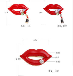 เข็มกลัดชุบทองรูปริมฝีปากแดงสำหรับเสื้อผ้าสตรีและช่อดอกไม้สำหรับงานแต่งงานงานหมั้น - Product Image 6