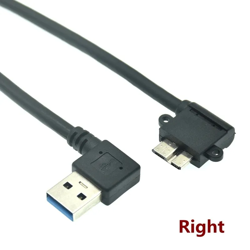 وصلة USB 3.0 ذكر إلى صغير B وصلة أسود كابل 90 درجة 0.3 متر للصعود والنخفض واليسار واليمين بزاوية 90 درجة USB3.0