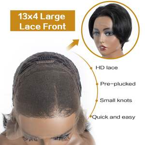 Wig Pixie Cut Lace Front Rambut Asli 13x4 Wig Lace Front Rambut Asli Wig Bob Pendek Lurus Lace Front untuk Wanita - Product Image 6