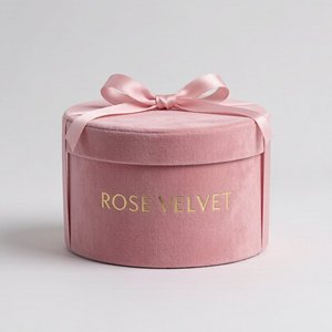 Caja cilíndrica redonda ultra-lujosa cubierta con tela de terciopelo, con logo en lámina dorada y cinta, para empaques de regalo de alta gama - Product Image 2