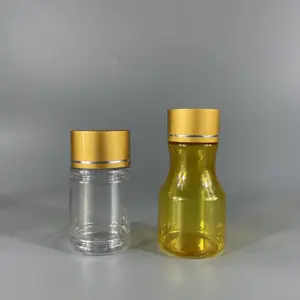 Cápsula de plástico para suplemento de mascotas, botella con tapón de rosca dorado de aluminio, 100C