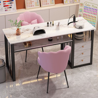 Ensemble table et chaise de manucure à motif marbré en panneau de fibres de bois - élégant et minimaliste pour salons de manucure