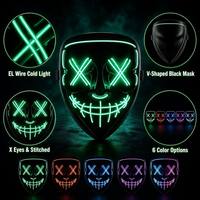 Masque lumineux LED noir en forme de V pour la fête d'Halloween, masque de danse à lumière froide, accessoire de cosplay effrayant, accessoire décoratif