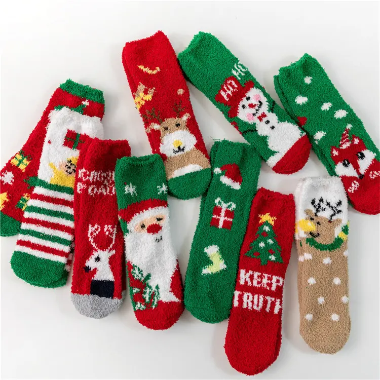 Green Horizon Thick Warm Slipper Socks Cartoon Cute Socks Women Fuzzy Funny Christmas Gift Socks