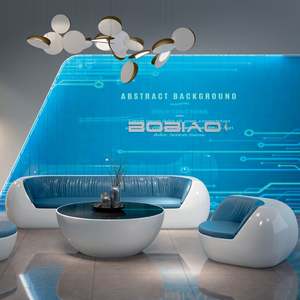 ชุดโซฟาหนังสีฟ้าสีขาวทำจากไม้มันวาวสูงสำหรับร้านเสริมสวยห้องโถงล็อบบี้ของธนาคารรอต้อนรับแขกสำนักงาน - Product Image 1