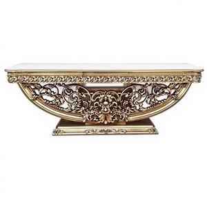 Tables basses rondes en or antique faites à la main, en bois massif, meubles décoratifs d'appoint pour salon et chambre à coucher - Product Image 1