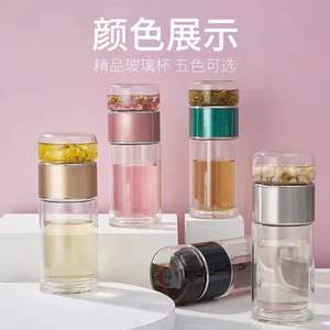 Taza de Té de Vidrio de Doble Pared con Filtro e Infusor Mini, Regalo Empresarial, 5 Colores Disponibles - Product Image 1