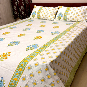 Hand Block <b>Printed</b> Cotton Bedsheet Floral Jaipuri Bedding Set Handmade <b>Botanical</b> Multicolor Jaipur Artisans Home Decor Wholesale - Product Image 1