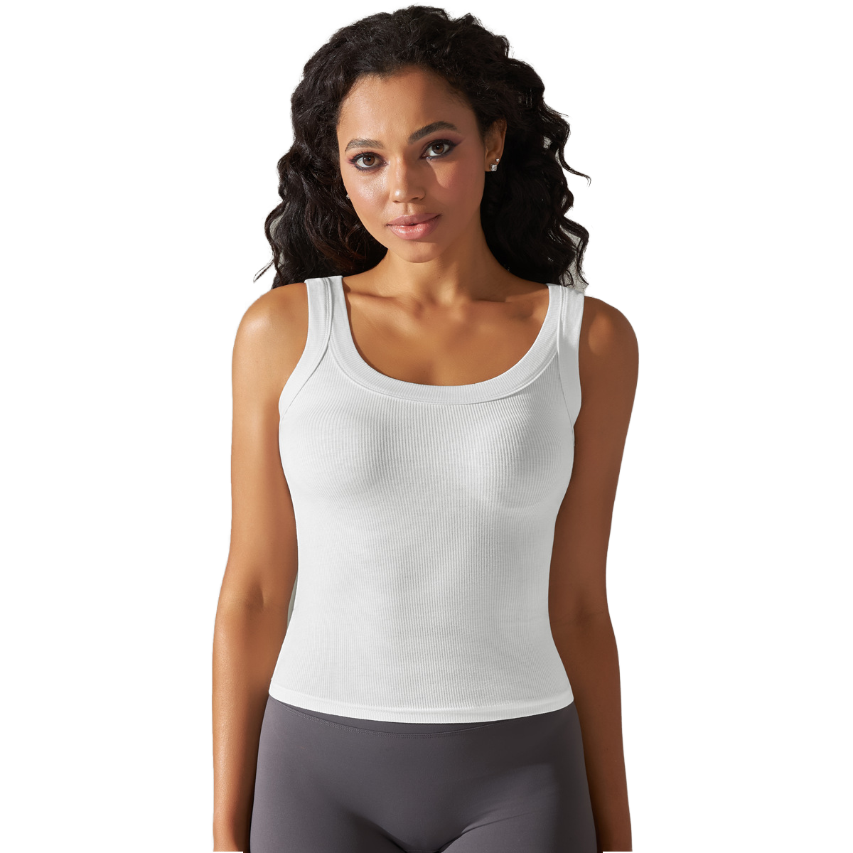 Women's Breathable Ribbed Crop Top Round Neck Sleeveless Plus Size Tank Top Fitness Yoga Casual Wear