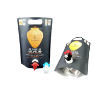 Sac à liquide autoportant en aluminium de 3 L à double entrée et double fond, avec valve papillon, pour café, jus, vin, doublure double couche