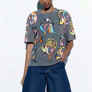 Camiseta pesado de algodón con estampado completo de diseñador vintage personalizado para mujer temporada de verano con decoración de logotipo - Product Image 1