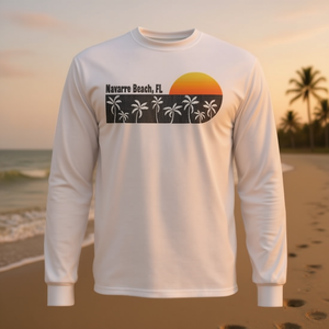 Camiseta de manga larga Navarre Beach Fl con diseño retro de palmeras y puesta de sol - Product Image 3