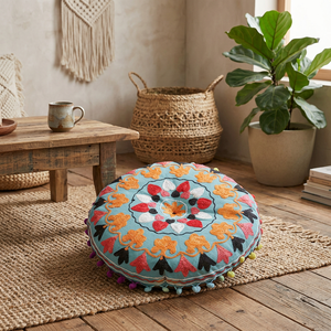Coussin de sol rond pour yoga avec broderie personnalisée, coussin de méditation - Product Image 1