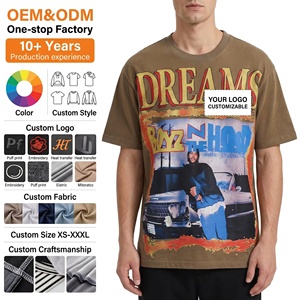 Camisetas de moda para hombre de punto de una pieza, extragrandes, con estampado DTF de paisaje, efecto desgastado, de 300g, personalizadas al por mayor - Product Image 1