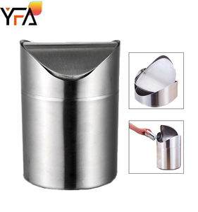 Mini poubelle de table en acier inoxydable brossé, poubelle ondulée de 1,5 litre, poubelle de bureau avec couvercle à poussoir - Product Image 3