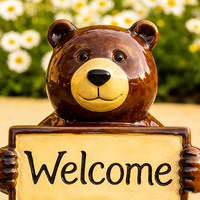 Statue d'ours en résine LED solaire personnalisée, panneau de bienvenue, figurine de jardin résistante aux intempéries, décoration extérieure pour cour, patio, paysage, cadeau artisanal