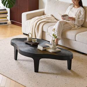 Wabi Sabi Style Irregular Tree Ring Coffee <b>Table</b> Black Solid Wood <b>Small</b> Living Room Designer <b>Side</b> <b>Table</b> - Product Image 3