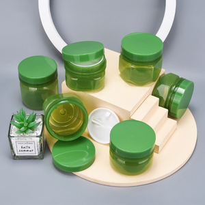 Ventas calientes 180ml 200ml 300ml Vacío Verde Ámbar Claro Cara Crema para el cabello Loción cosmética Tarro de plástico Contenedor con espátula - Product Image 1