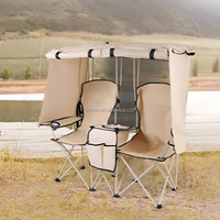 Chaise de camping double pliable portable d'extérieur avec auvent et glacière intégrée pour la pêche et la plage