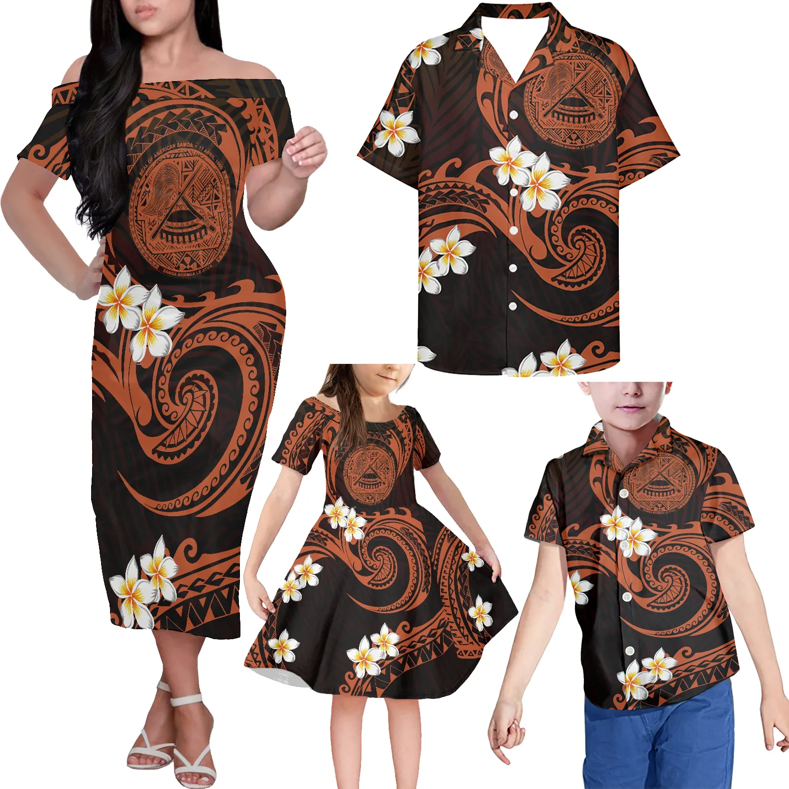 Tribal Gedrukt Samoan Mama En Me Jurk Sets Voor Party Bruin Jurk Voor Moeder En Dochter Polynesische Bijpassende Outfits Voor familie