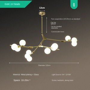 Lampadario Nordico Oro e Nero <span class=keywords><strong>a</strong></span> LED <span class=keywords><strong>con</strong></span> Sfere di Vetro, <span class=keywords><strong>Lampada</strong></span> <span class=keywords><strong>a</strong></span> <span class=keywords><strong>Sospensione</strong></span> Creativa per Camera da Letto, Soggiorno e Sala da Pranzo - Product Image 5