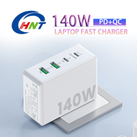 Chargeur rapide magnétique GaN 140W HNT, adaptateur de voyage universel pour téléphones mobiles 2C+2A avec matériau ignifuge ABS+PC