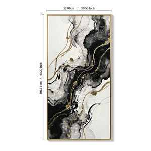 Grandes œuvres d'art murales abstraites encadrées en noir et blanc, lot de 2 impressions sur toile, tableaux pour murs, image moderne noir et or - Product Image 5
