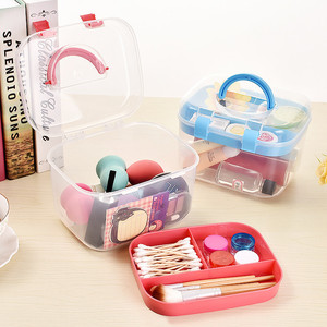 Cosmetic Storage <b>Box</b> With Handle Transparent Plastic Organizer With Dividers For <b>Makeup</b> Desk Storage 1-3L - Product Image 1