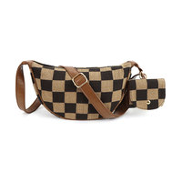 Personnalisation en gros Style occidental PU à carreaux motif imprimé femmes Messenger épaule voyage sac à bandoulière avec casque