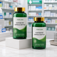 Bouteille ronde en PET vert de 200 ml de qualité supérieure, recyclable, pour médicaments, compléments alimentaires, emballage de stockage en plastique