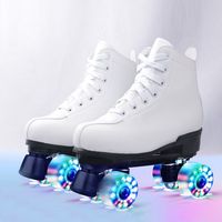 Patins à roulettes d'extérieur Quad Blancs avec roues en PU, chaussures de patinage en cuir à double rangée, à lacets, 4 roues