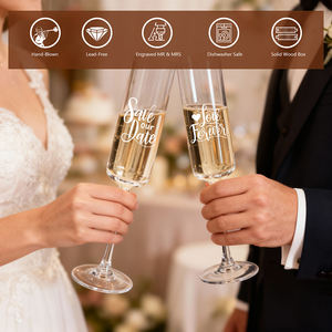 6オンスストレートステムミモザシャンパンフルートグラス2本セット木製ギフトボックス女性用ウェディングパーティーカップル新婚夫婦 - Product Image 4