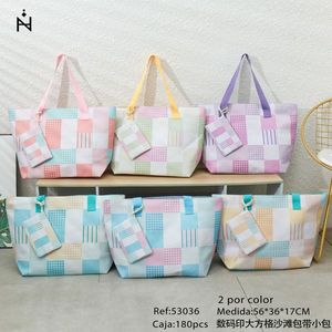 Borsa da Spiaggia a Quadri Grande con Stampa Digitale 56x36x17cm con Borsa Piccola BOLSO DE PLAYA - Product Image 3