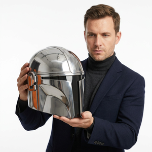 CH Mandalorian Helmet 18 Gauge Steel Silver Vintage Handmade Polished Customized Logo Home Office Decor <b>Gift</b> Mother's Graduation - Product Image 1