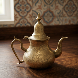 Théière en métal orientale avec couvercle et poignée, gravure florale décorative, bouilloire à eau - Product Image 2
