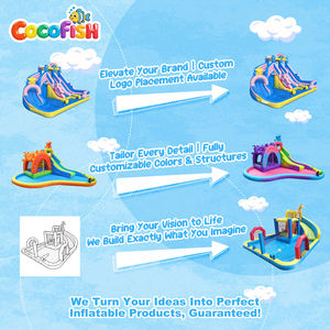 Toboggan aquatique gonflable Cocofish 6 en 1, parc aquatique pour enfants - Mur d'escalade, piscine à jets d'eau pour fête d'anniversaire dans la cour - Product Image 5