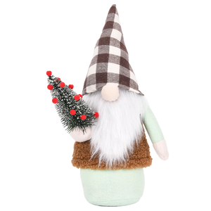 Gnomo Navideño de Peluche con Sombrero a Cuadros Buffalo y Cuello de Sherpa, Muñeco Sosteniendo un Árbol de Bayas Nevadas para Decoración de Cocina Rústica, Venta al por Mayor - Product Image 1