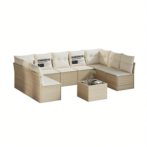Conjunto de Sofás de Jardín de Ratán PE Beige, Muebles Modulares para Exteriores, Diseño Contemporáneo, Cojines de Espuma de Alta Densidad - Product Image 1