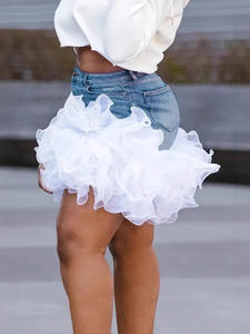 กระโปรงผ้ายีนส์เอวสูงผู้หญิงกระโปรงมินิวินเทจเอวสูงมีกระเป๋าผ้าทูลลำลองสีน้ำเงินขนาดใหญ่พิเศษสำหรับฤดูร้อน - Product Image 2