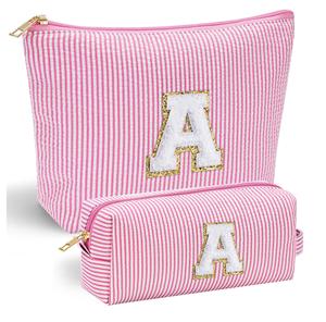 Sac de maquillage en seersucker, sac à main de voyage pour femme, trousse de maquillage, sac de voyage pratique pour les vacances, sac de shopping en toile, sac de plage - Product Image 2