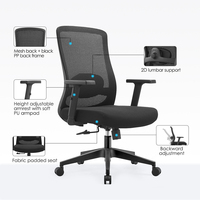 Chaise de bureau ergonomique NOEL à dossier mi-haut avec support lombaire 2D, réglable en hauteur, pour personnel et visiteurs, Silla De Oficina