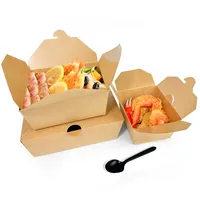 Boîte à lunch carrée pliable en papier kraft recyclable, rigide, pour restaurant, à emporter, avec finition brillante, pour collations