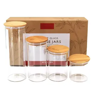 customized kitchen storage spaghetti flour biscuits clear glass food jar with bamboo lid