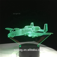 Lampe de table LED 3D Avion, Veilleuse Illusion, 7 Couleurs Changeantes, Lampe d'Ambiance à Brancher, Intensité Réglable, Taille Moyenne