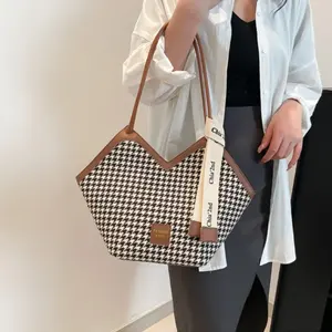 Nouveaux sacs fourre-tout à carreaux en toile grande capacité pour femme 2026 avec fermeture éclair et doublure en polyester toutes saisons - Product Image 5