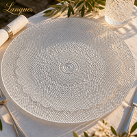 Assiette de présentation ronde en verre transparent motif mandala argenté pour la décoration de table de mariage, banquet ou événement